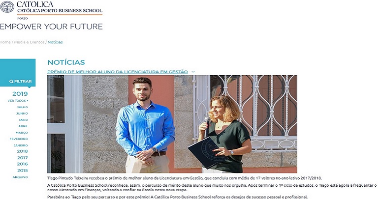 Prémio melhor aluno Universidade Católica